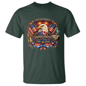 250 Years Of Freedom America T Shirt USA Independence 250th Anniversary 1776 2026 Patriotic Eagle Flag TS10 Dark Forest Green Print Your Wear