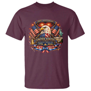 250 Years Of Freedom America T Shirt USA Independence 250th Anniversary 1776 2026 Patriotic Eagle Flag TS10 Maroon Print Your Wear