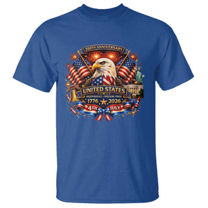 250 Years Of Freedom America T Shirt USA Independence 250th Anniversary 1776 2026 Patriotic Eagle Flag TS10 Royal Blue Print Your Wear