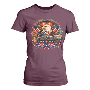 250 Years Of Freedom America T Shirt For Women USA Independence 250th Anniversary 1776 2026 Patriotic Eagle Flag TS10 Maroon Print Your Wear