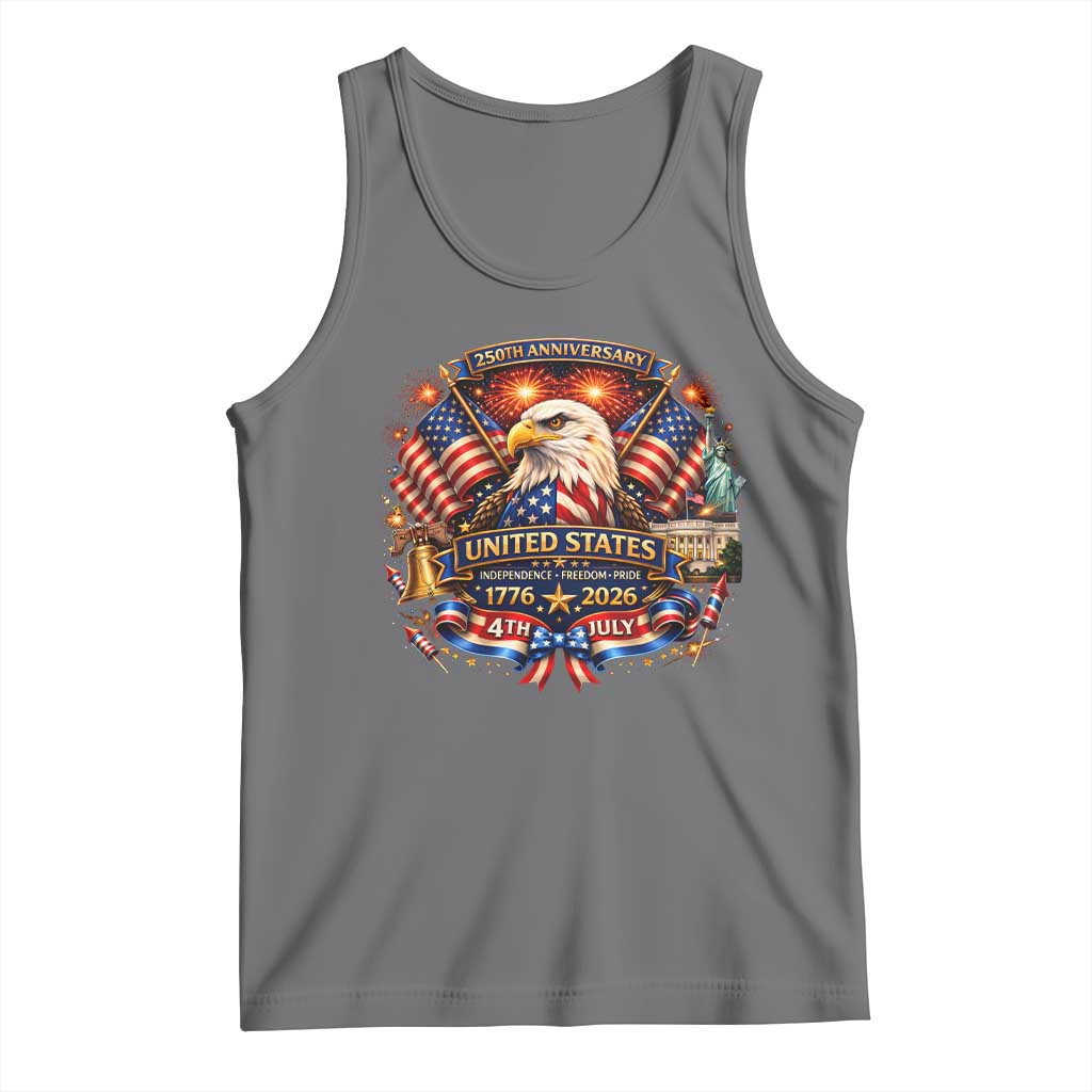 250 Years Of Freedom America Tank Top USA Independence 250th Anniversary 1776 2026 Patriotic Eagle Flag TS10 Black Heather Print Your Wear