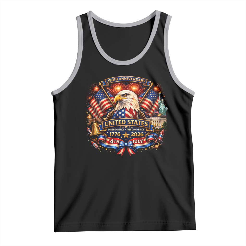 250 Years Of Freedom America Tank Top USA Independence 250th Anniversary 1776 2026 Patriotic Eagle Flag TS10 Black Athletic Heather Print Your Wear