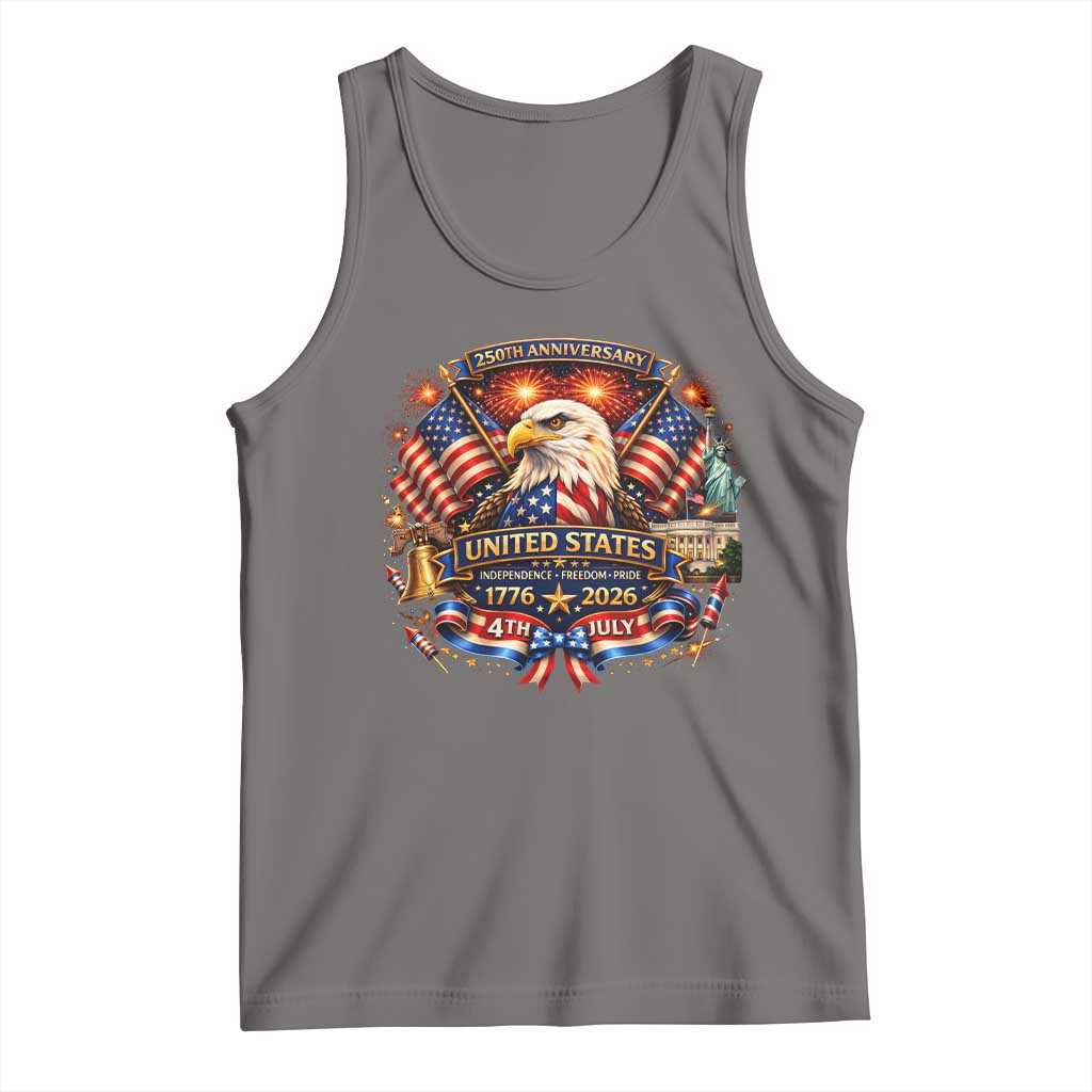 250 Years Of Freedom America Tank Top USA Independence 250th Anniversary 1776 2026 Patriotic Eagle Flag TS10 Deep Heather Print Your Wear