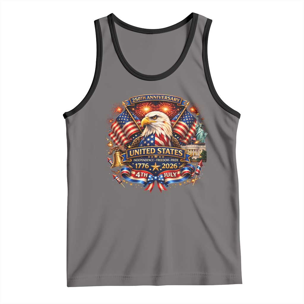 250 Years Of Freedom America Tank Top USA Independence 250th Anniversary 1776 2026 Patriotic Eagle Flag TS10 Deep Heather Black Print Your Wear