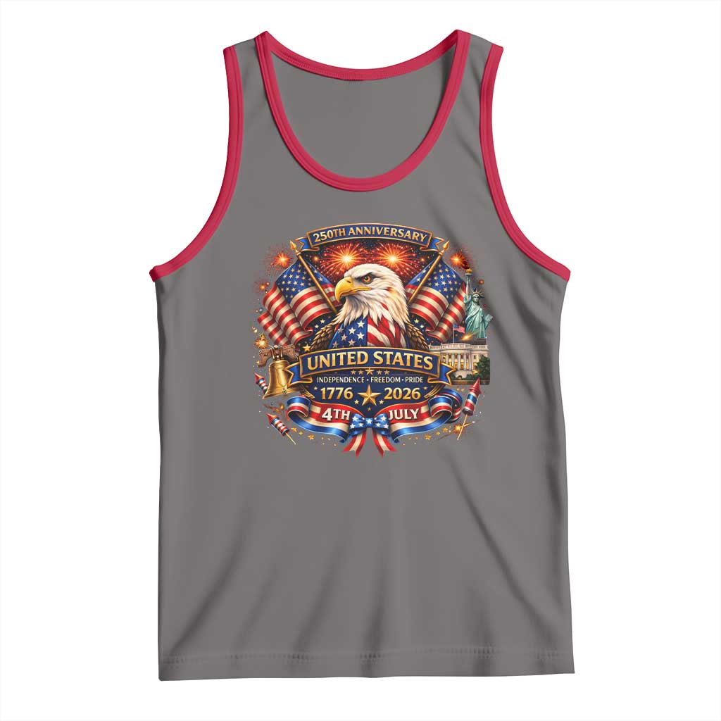 250 Years Of Freedom America Tank Top USA Independence 250th Anniversary 1776 2026 Patriotic Eagle Flag TS10 Deep Heather Red Print Your Wear