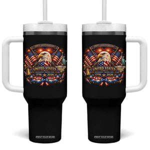 250 Years Of Freedom America Tumbler With Handle USA Independence 250th Anniversary 1776 2026 Patriotic Eagle Flag TS10 One Size: 40 oz Black Print Your Wear