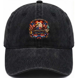 250 Years Of Freedom America Washed Cotton Baseball Cap USA Independence 250th Anniversary 1776 2026 Patriotic Eagle Flag TS10 Washed Cap Universal Fit Black Print Your Wear