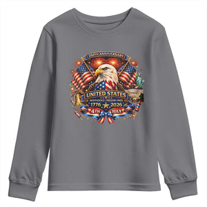250 Years Of Freedom America Youth Sweatshirt USA Independence 250th Anniversary 1776 2026 Patriotic Eagle Flag TS10 Charcoal Print Your Wear