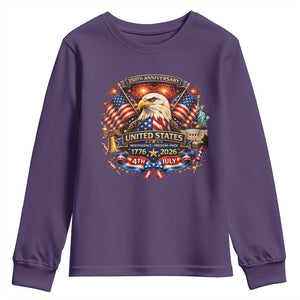 250 Years Of Freedom America Youth Sweatshirt USA Independence 250th Anniversary 1776 2026 Patriotic Eagle Flag TS10 Purple Print Your Wear