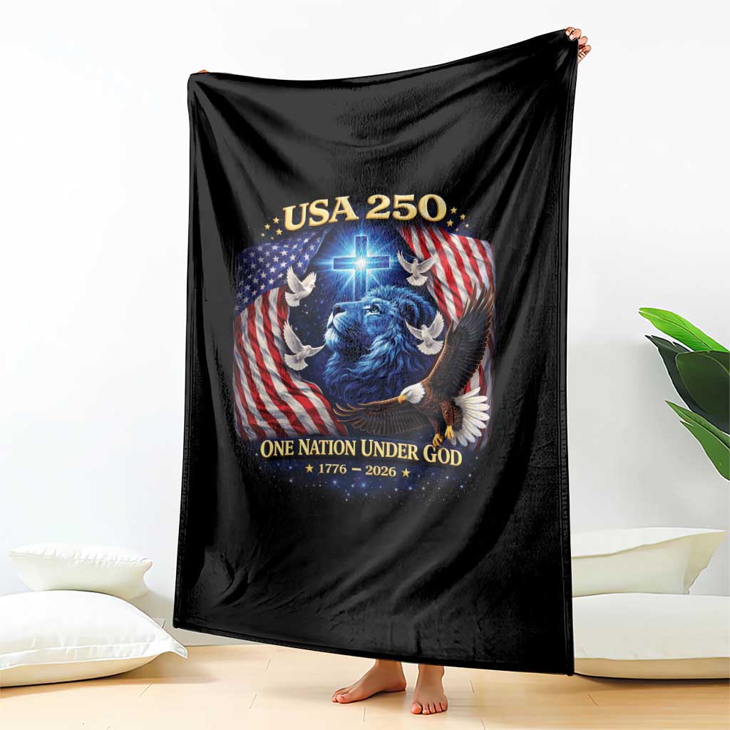US 250th Anniversary Throw Blanket 250 Years One Nation Under God Christian Patriotic Cross USA Flag TS10 Print Your Wear