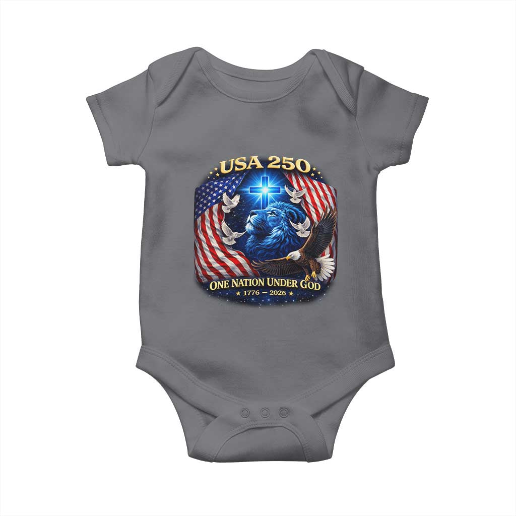 US 250th Anniversary Baby Onesie 250 Years One Nation Under God Christian Patriotic Cross USA Flag TS10 Charcoal Print Your Wear