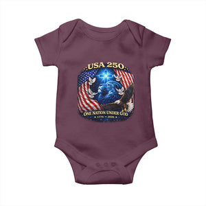 US 250th Anniversary Baby Onesie 250 Years One Nation Under God Christian Patriotic Cross USA Flag TS10 Maroon Print Your Wear