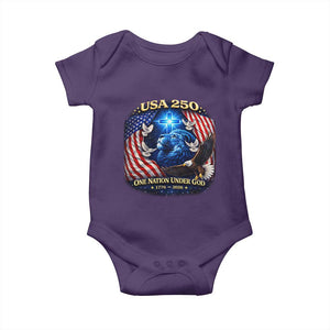 US 250th Anniversary Baby Onesie 250 Years One Nation Under God Christian Patriotic Cross USA Flag TS10 Purple Print Your Wear