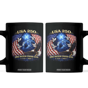 US 250th Anniversary Coffee Mug 250 Years One Nation Under God Christian Patriotic Cross USA Flag TS10 Black Print Your Wear