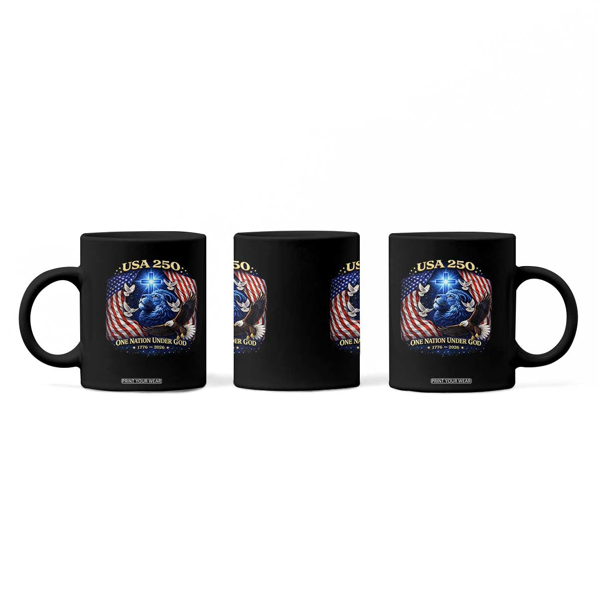 US 250th Anniversary Coffee Mug 250 Years One Nation Under God Christian Patriotic Cross USA Flag TS10 Print Your Wear