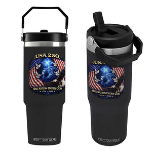 US 250th Anniversary Flip Straw Tumbler 250 Years One Nation Under God Christian Patriotic Cross USA Flag TS10 One Size: 30 oz Black Print Your Wear