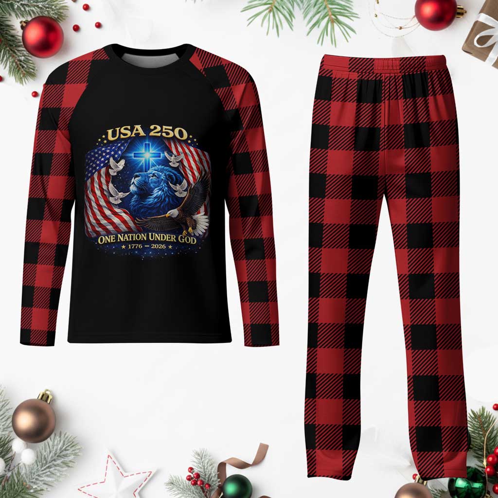 US 250th Anniversary Plaid Pajama Set 250 Years One Nation Under God Christian Patriotic Cross USA Flag TS10 Buffalo Plaid Print Your Wear