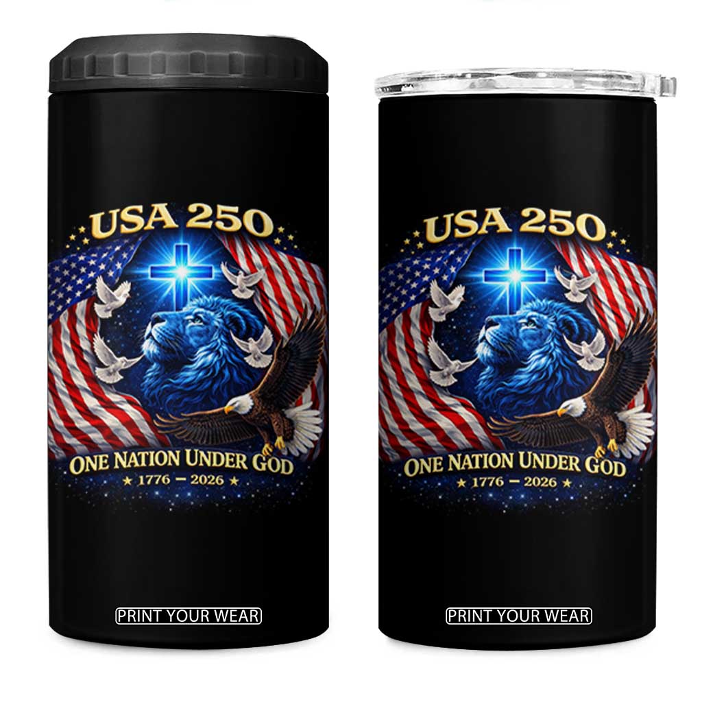 US 250th Anniversary 4 in 1 Can Cooler Tumbler 250 Years One Nation Under God Christian Patriotic Cross USA Flag TS10 One Size: 16 oz Black Print Your Wear