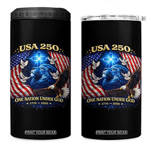 US 250th Anniversary 4 in 1 Can Cooler Tumbler 250 Years One Nation Under God Christian Patriotic Cross USA Flag TS10 One Size: 16 oz Black Print Your Wear