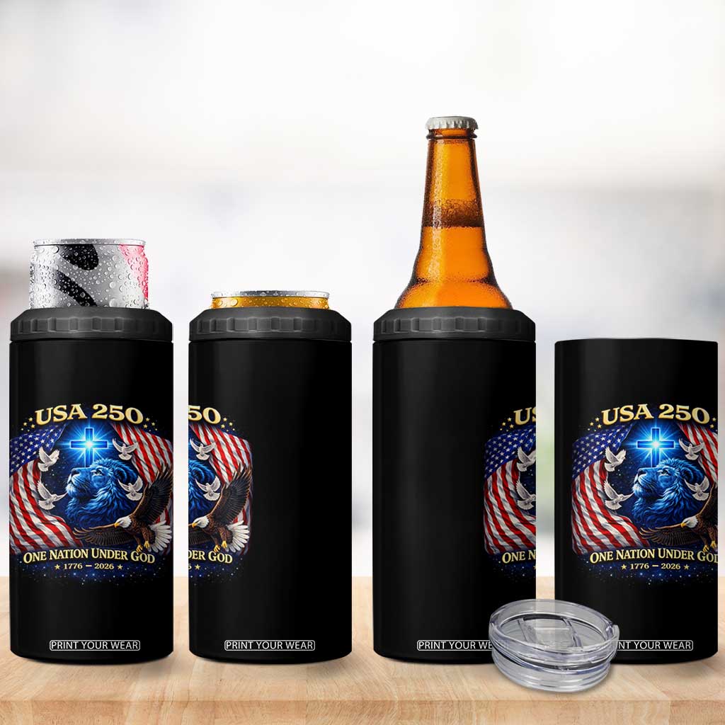 US 250th Anniversary 4 in 1 Can Cooler Tumbler 250 Years One Nation Under God Christian Patriotic Cross USA Flag TS10 Print Your Wear