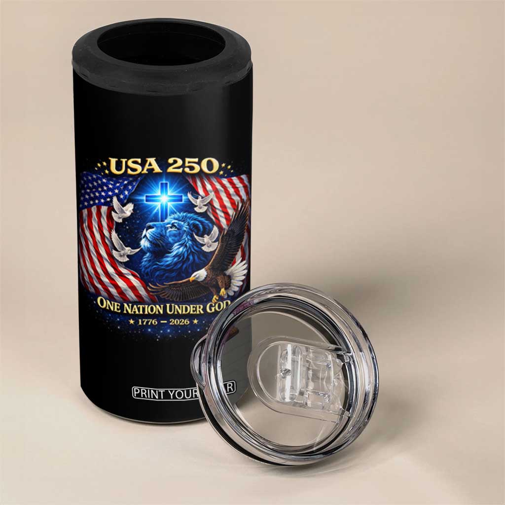 US 250th Anniversary 4 in 1 Can Cooler Tumbler 250 Years One Nation Under God Christian Patriotic Cross USA Flag TS10 Print Your Wear