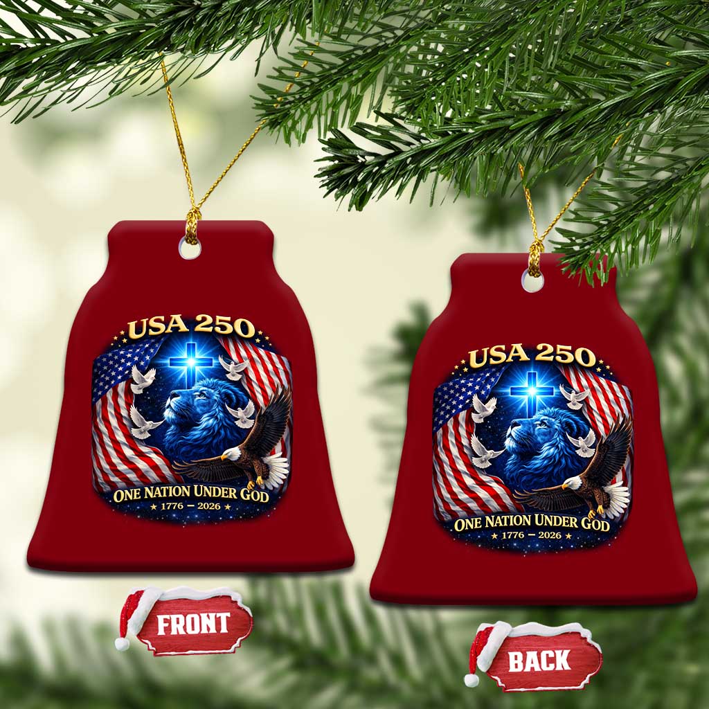 US 250th Anniversary Ceramic Ornament 250 Years One Nation Under God Christian Patriotic Cross USA Flag TS10 Print Your Wear