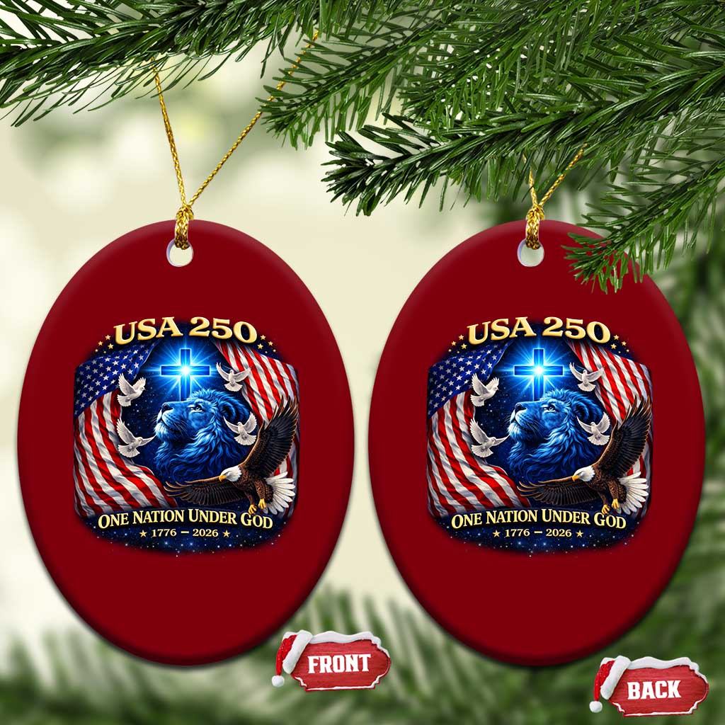 US 250th Anniversary Ceramic Ornament 250 Years One Nation Under God Christian Patriotic Cross USA Flag TS10 Print Your Wear