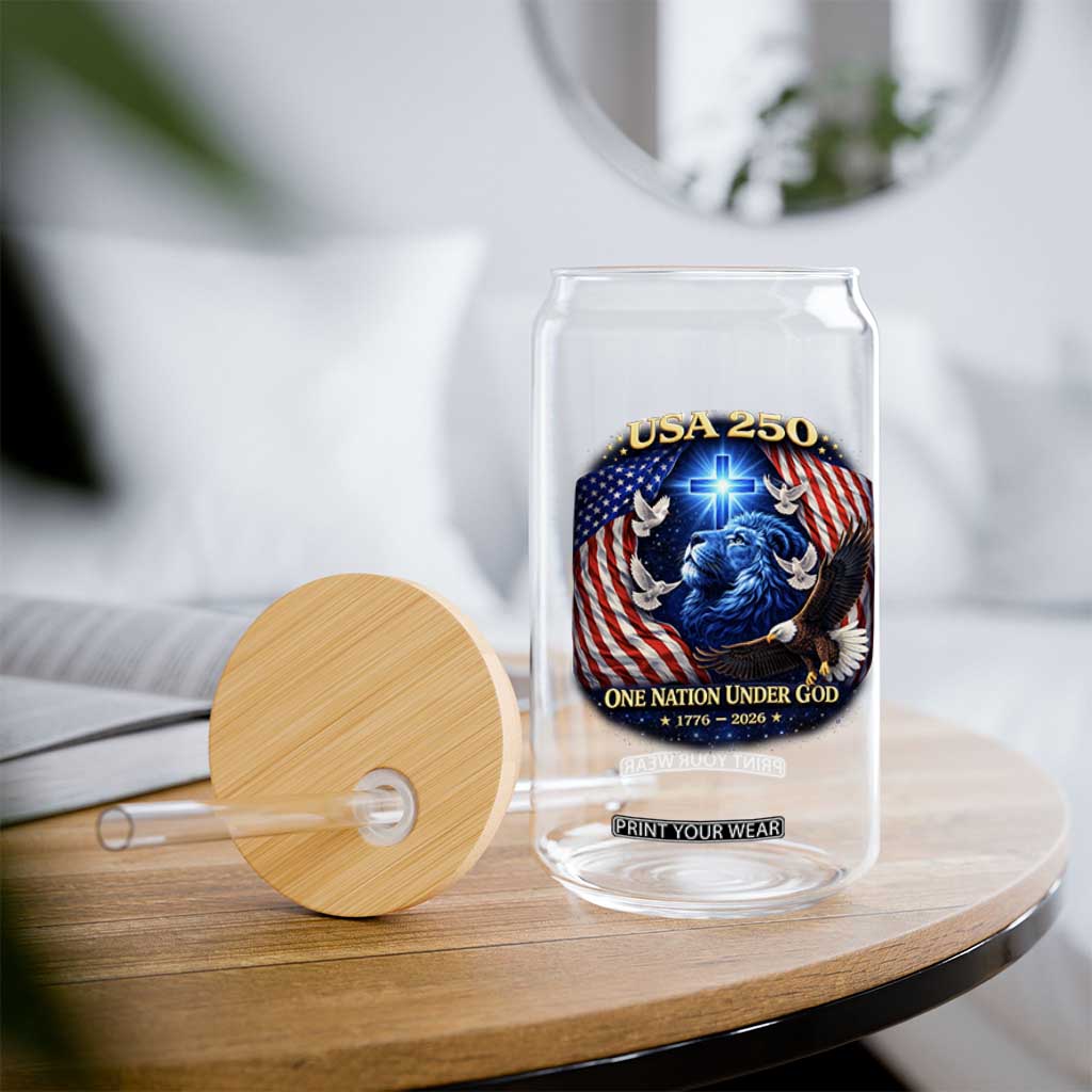 US 250th Anniversary Glass Can 250 Years One Nation Under God Christian Patriotic Cross USA Flag TS10 Print Your Wear
