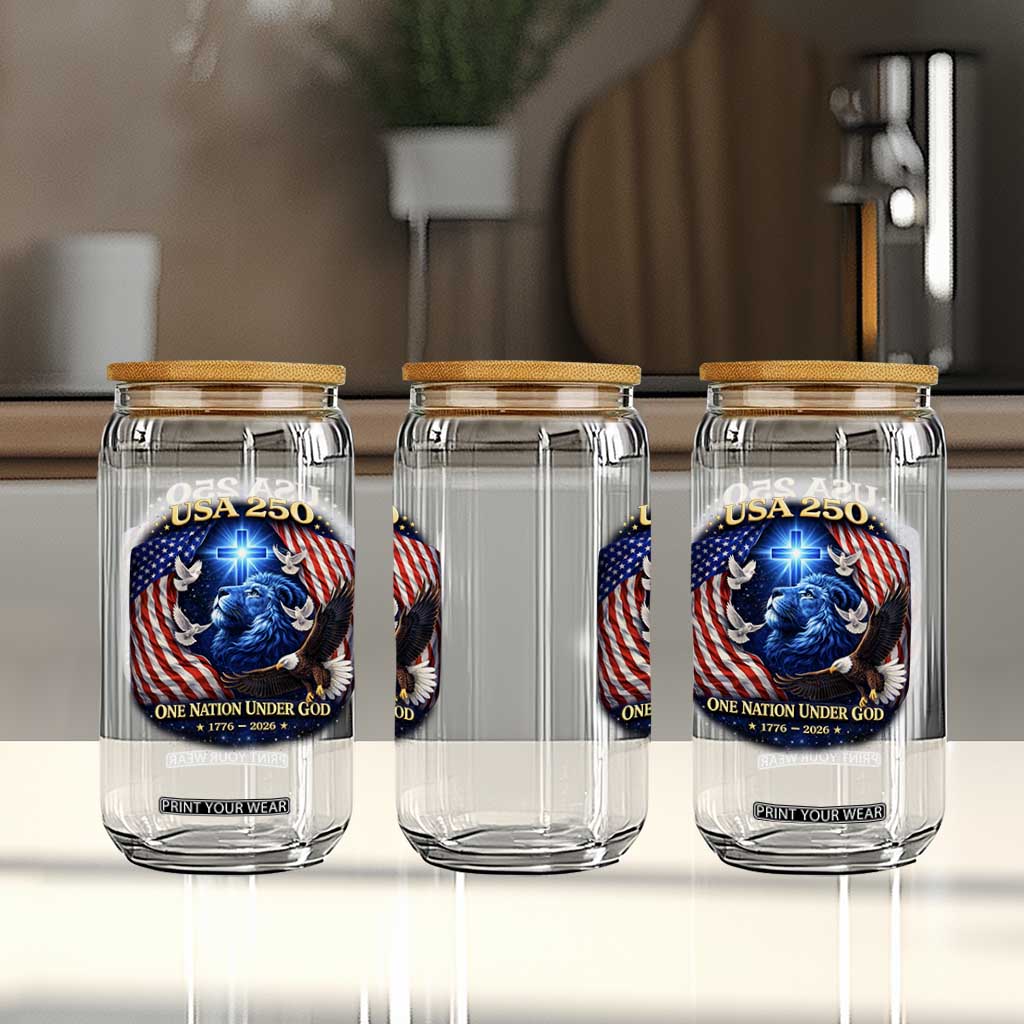 US 250th Anniversary Glass Can 250 Years One Nation Under God Christian Patriotic Cross USA Flag TS10 Print Your Wear