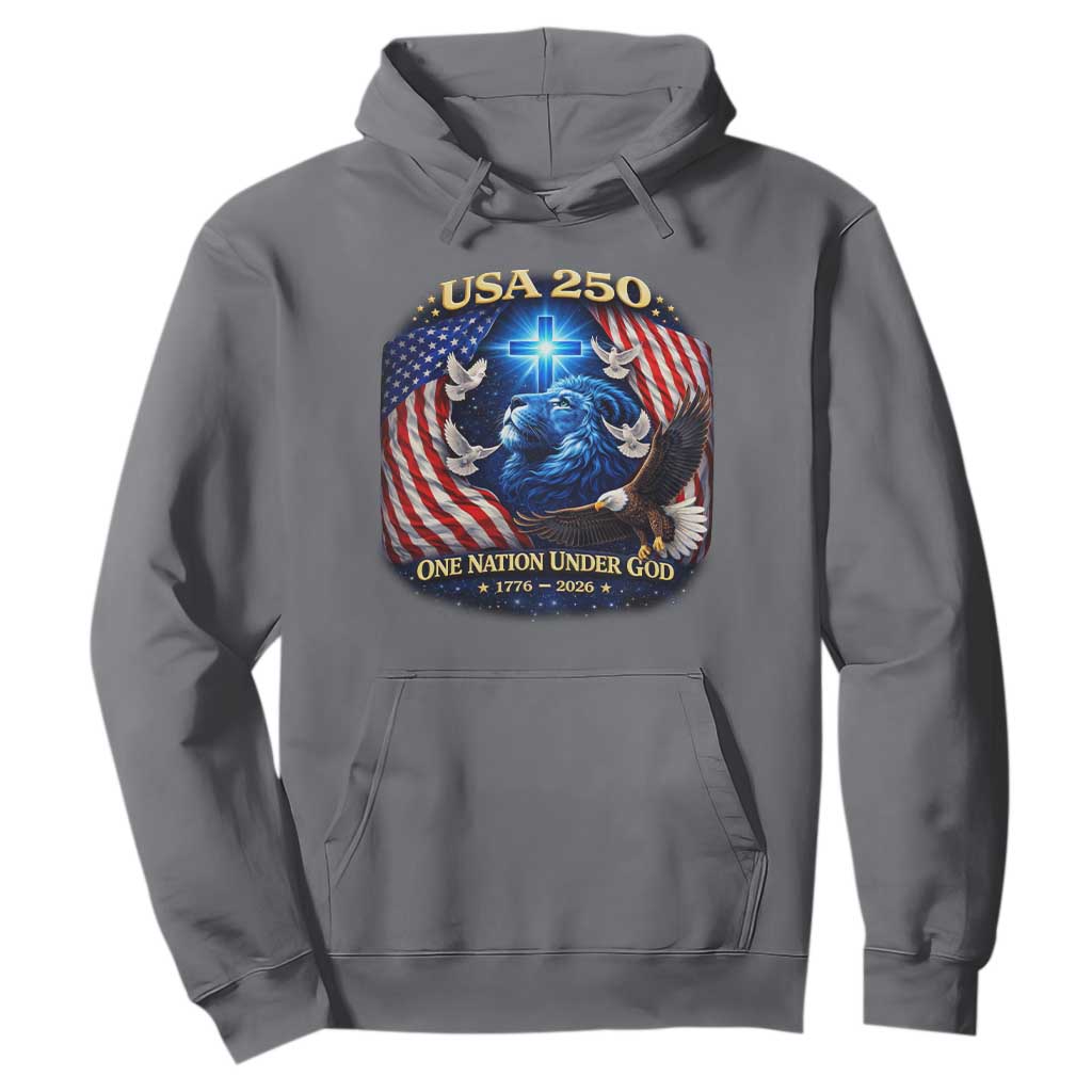 US 250th Anniversary Hoodie 250 Years One Nation Under God Christian Patriotic Cross USA Flag TS10 Charcoal Print Your Wear