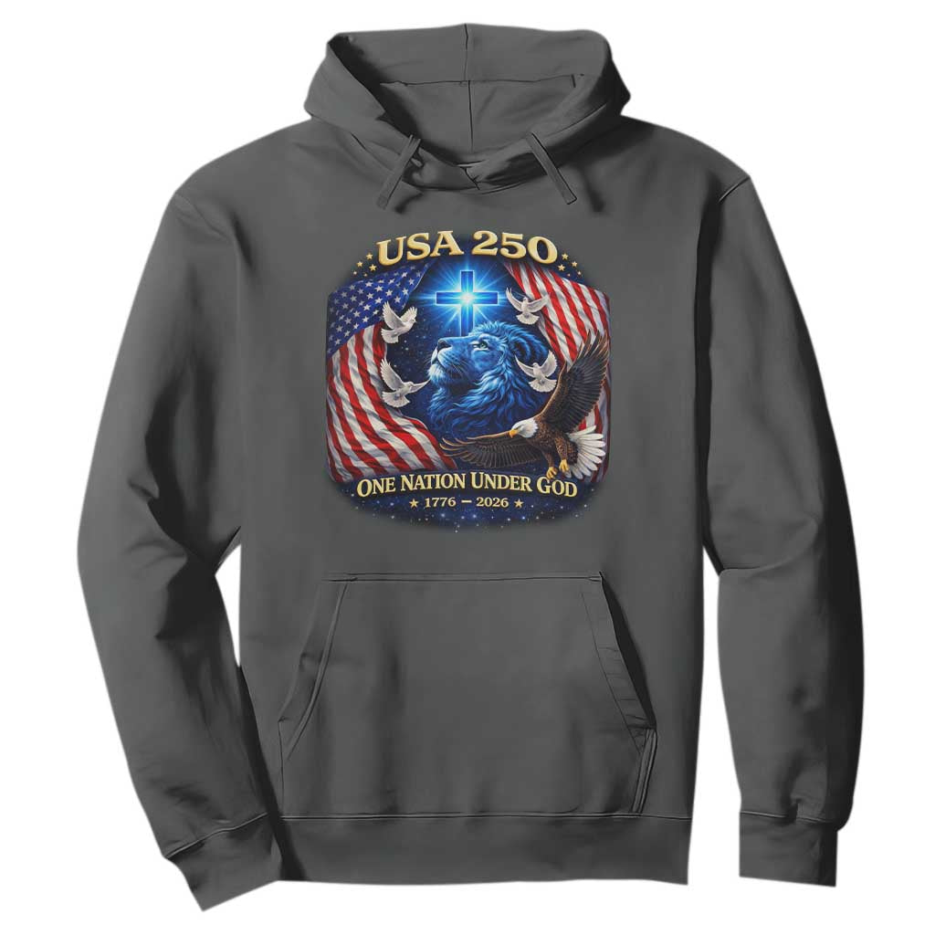 US 250th Anniversary Hoodie 250 Years One Nation Under God Christian Patriotic Cross USA Flag TS10 Dark Heather Print Your Wear