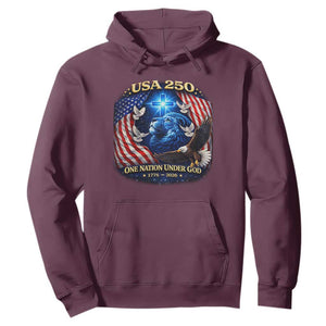 US 250th Anniversary Hoodie 250 Years One Nation Under God Christian Patriotic Cross USA Flag TS10 Maroon Print Your Wear