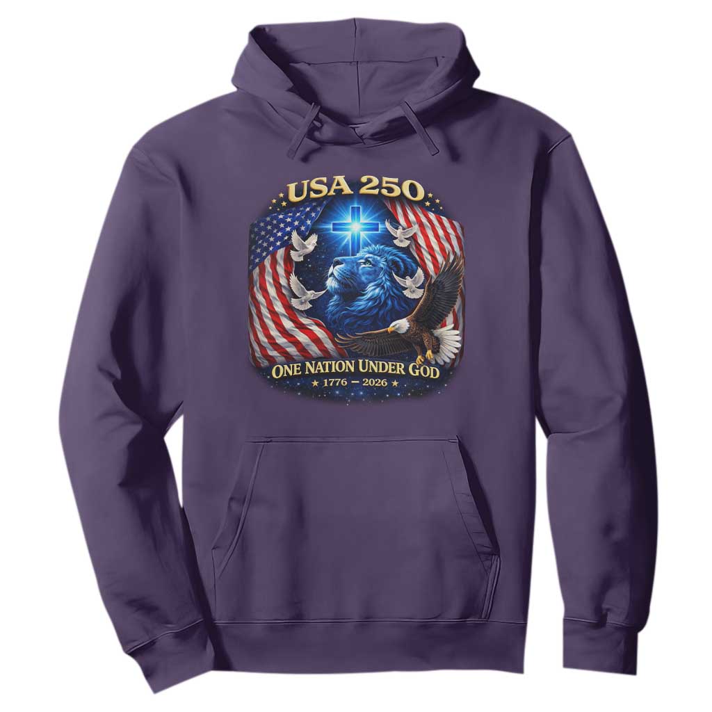 US 250th Anniversary Hoodie 250 Years One Nation Under God Christian Patriotic Cross USA Flag TS10 Purple Print Your Wear