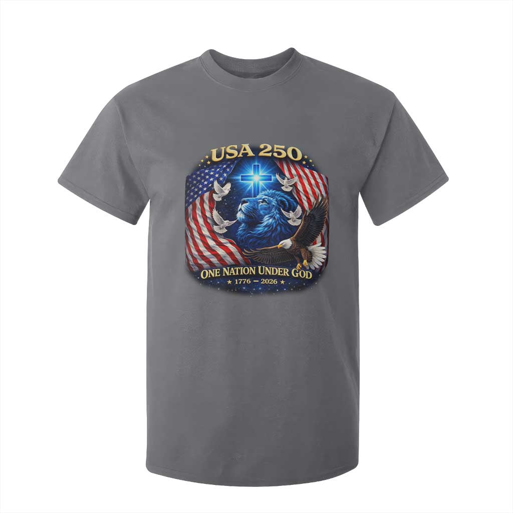 US 250th Anniversary T Shirt For Kid 250 Years One Nation Under God Christian Patriotic Cross USA Flag TS10 Charcoal Print Your Wear