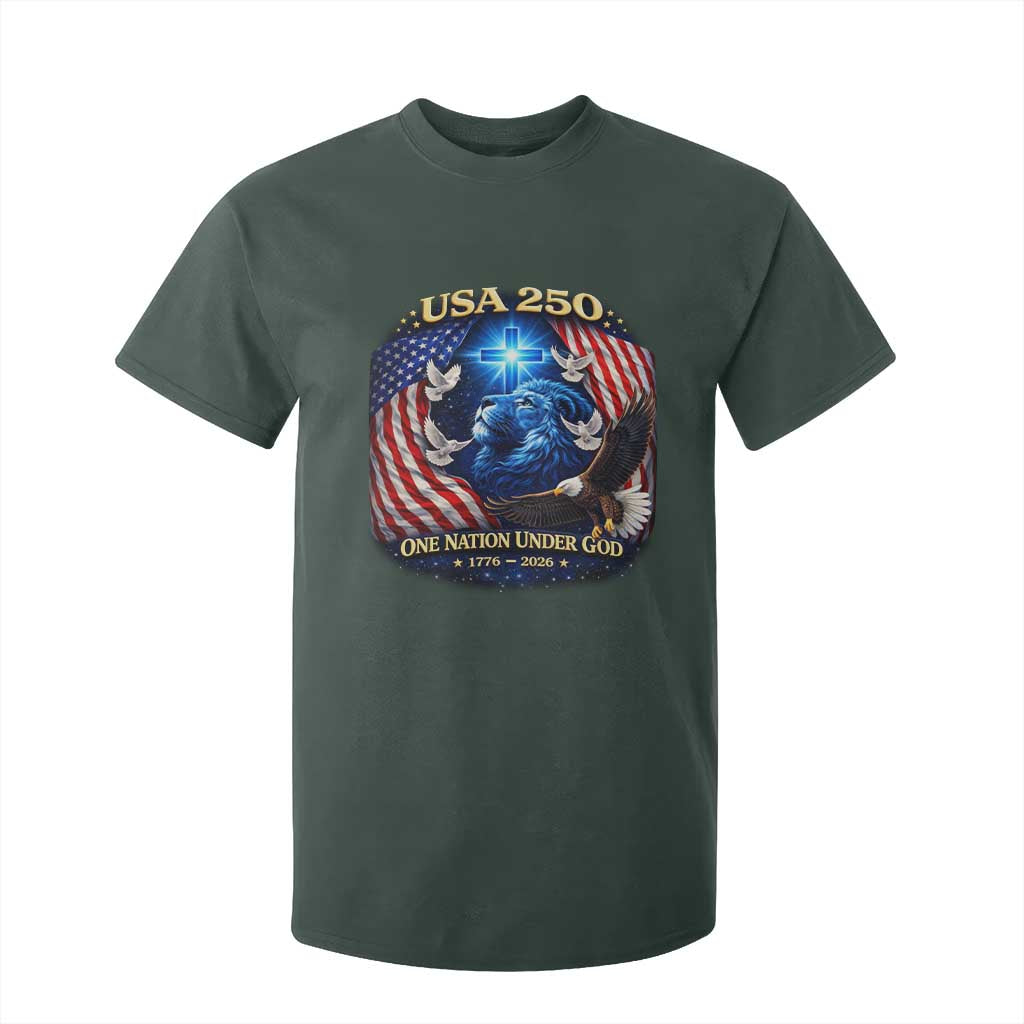 US 250th Anniversary T Shirt For Kid 250 Years One Nation Under God Christian Patriotic Cross USA Flag TS10 Dark Forest Green Print Your Wear