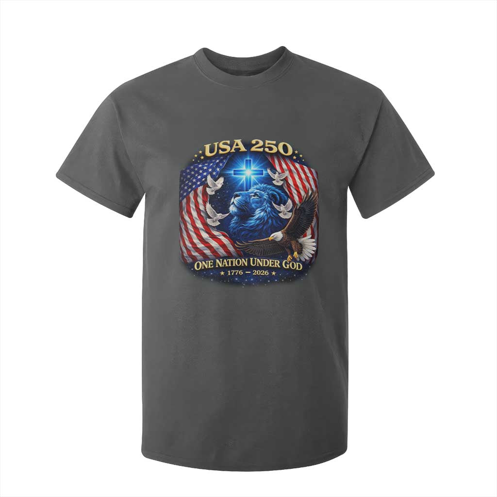US 250th Anniversary T Shirt For Kid 250 Years One Nation Under God Christian Patriotic Cross USA Flag TS10 Dark Heather Print Your Wear
