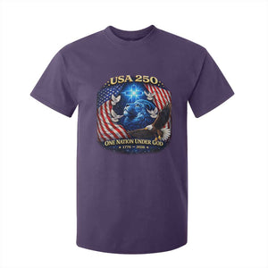 US 250th Anniversary T Shirt For Kid 250 Years One Nation Under God Christian Patriotic Cross USA Flag TS10 Purple Print Your Wear