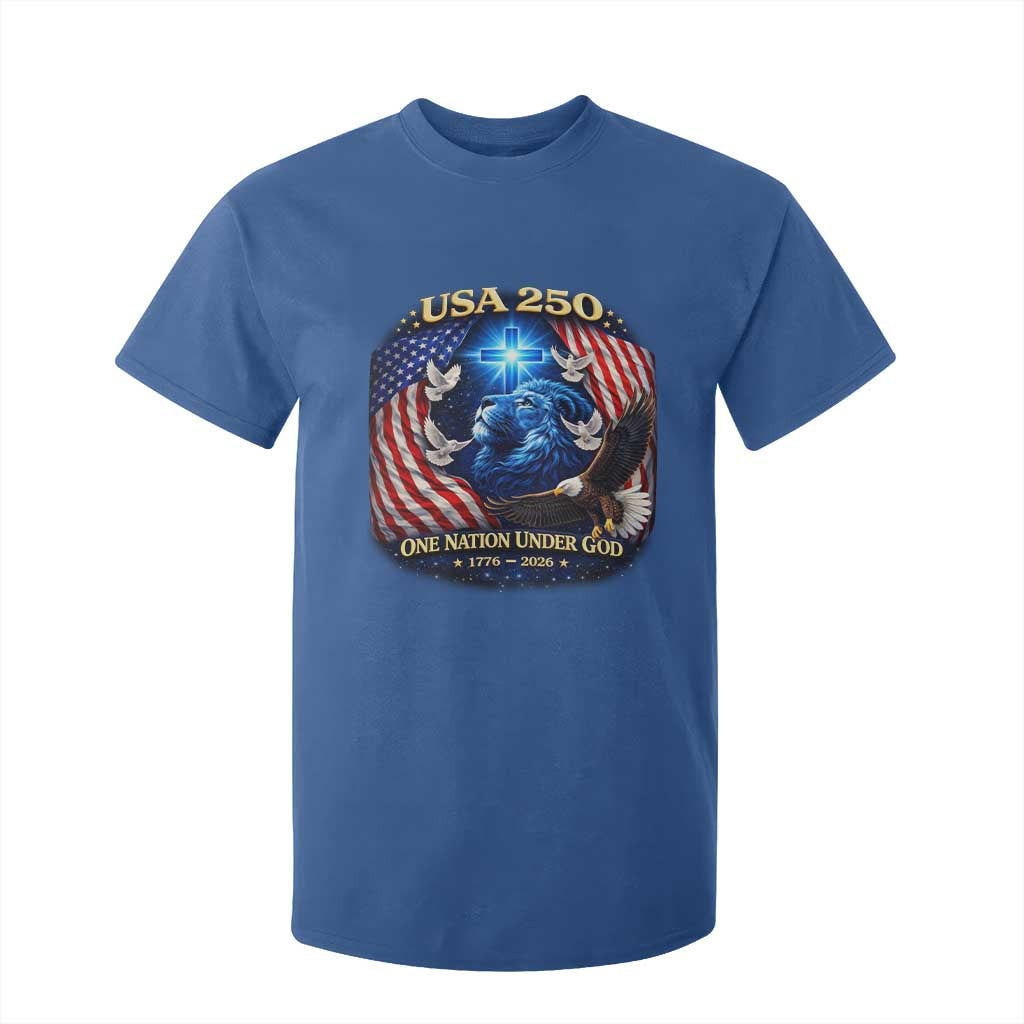 US 250th Anniversary T Shirt For Kid 250 Years One Nation Under God Christian Patriotic Cross USA Flag TS10 Royal Blue Print Your Wear