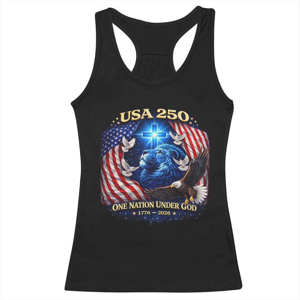 US 250th Anniversary Racerback Tank Top 250 Years One Nation Under God Christian Patriotic Cross USA Flag TS10 Black Print Your Wear