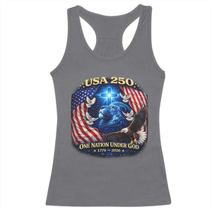 US 250th Anniversary Racerback Tank Top 250 Years One Nation Under God Christian Patriotic Cross USA Flag TS10 Charcoal Print Your Wear