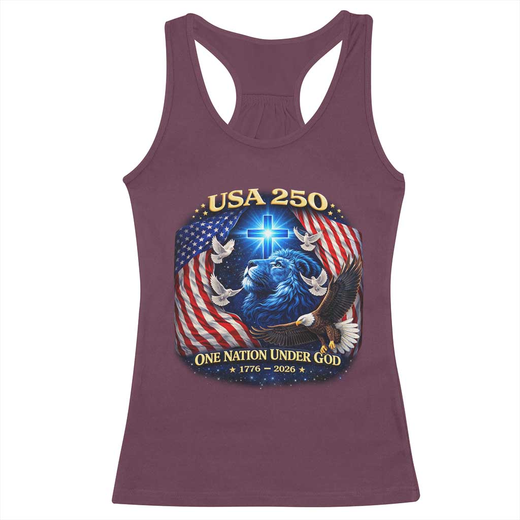 US 250th Anniversary Racerback Tank Top 250 Years One Nation Under God Christian Patriotic Cross USA Flag TS10 Maroon Print Your Wear