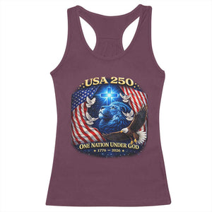 US 250th Anniversary Racerback Tank Top 250 Years One Nation Under God Christian Patriotic Cross USA Flag TS10 Maroon Print Your Wear