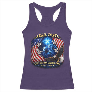 US 250th Anniversary Racerback Tank Top 250 Years One Nation Under God Christian Patriotic Cross USA Flag TS10 Purple Print Your Wear