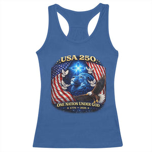 US 250th Anniversary Racerback Tank Top 250 Years One Nation Under God Christian Patriotic Cross USA Flag TS10 Royal Blue Print Your Wear