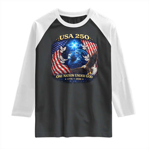 US 250th Anniversary Raglan Shirt 250 Years One Nation Under God Christian Patriotic Cross USA Flag TS10 Black White Print Your Wear