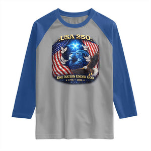 US 250th Anniversary Raglan Shirt 250 Years One Nation Under God Christian Patriotic Cross USA Flag TS10 Sport Gray Royal Print Your Wear