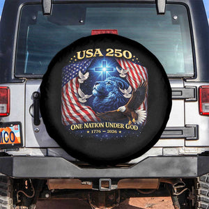 US 250th Anniversary Spare Tire Cover 250 Years One Nation Under God Christian Patriotic Cross USA Flag TS10 No hole Black Print Your Wear