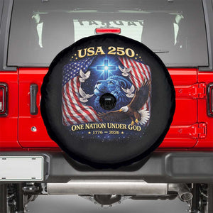 US 250th Anniversary Spare Tire Cover 250 Years One Nation Under God Christian Patriotic Cross USA Flag TS10 Black Print Your Wear