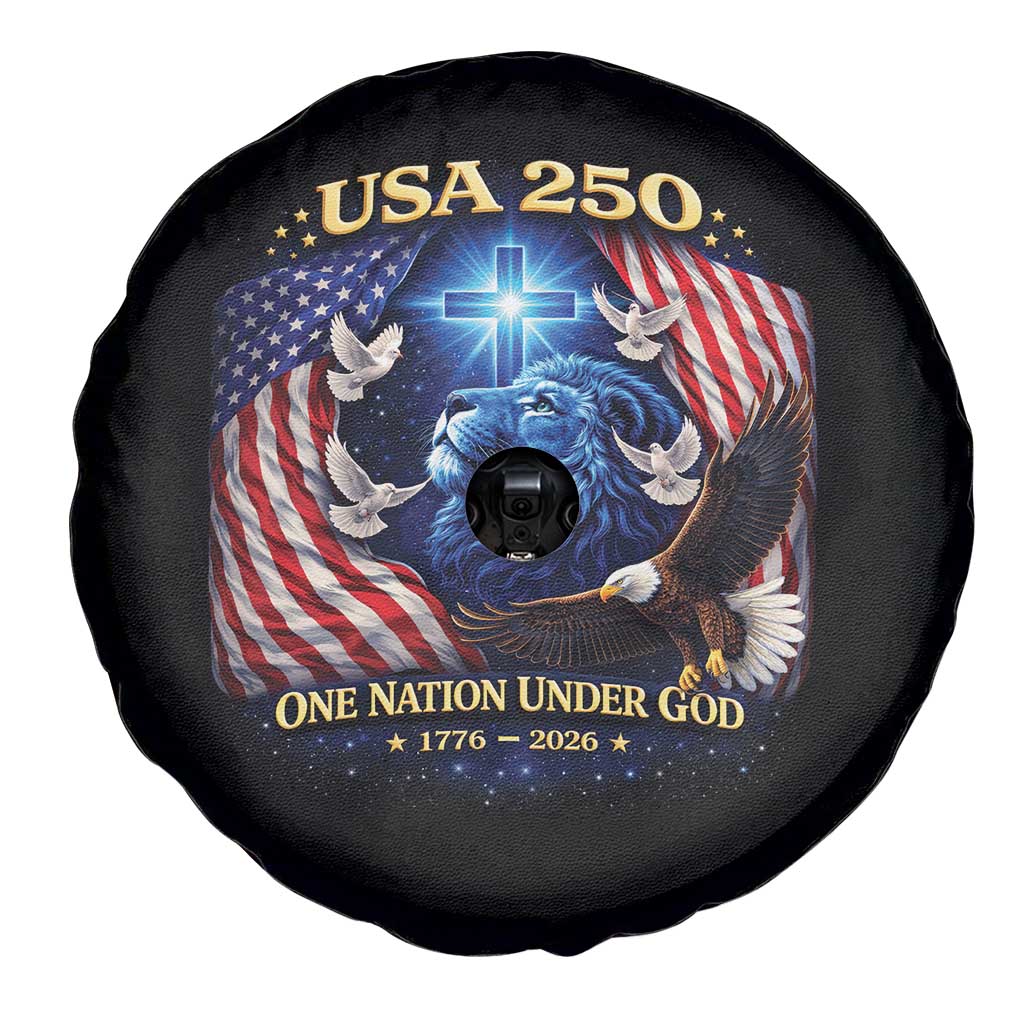 US 250th Anniversary Spare Tire Cover 250 Years One Nation Under God Christian Patriotic Cross USA Flag TS10 Print Your Wear