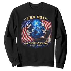 US 250th Anniversary Sweatshirt 250 Years One Nation Under God Christian Patriotic Cross USA Flag TS10 Black Print Your Wear